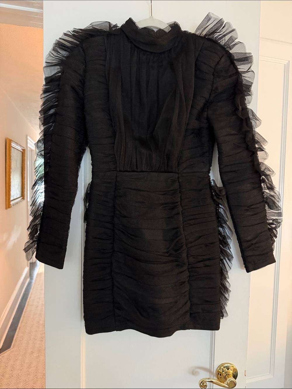 PLT Black Ruffled Long-Sleeve Mini Dress
